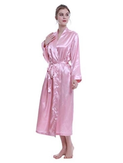 Lavenderi Women's Long Classic Satin Kimono Lounge Bathrobe Robe