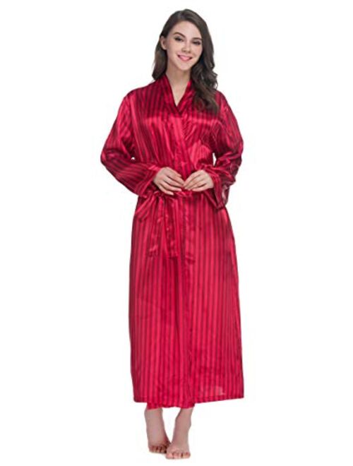 Lavenderi Women's Long Classic Satin Kimono Lounge Bathrobe Robe