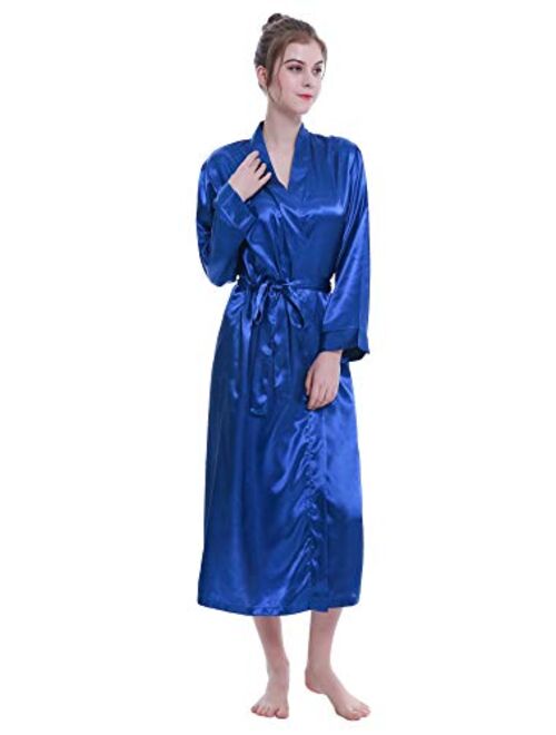 Lavenderi Women's Long Classic Satin Kimono Lounge Bathrobe Robe