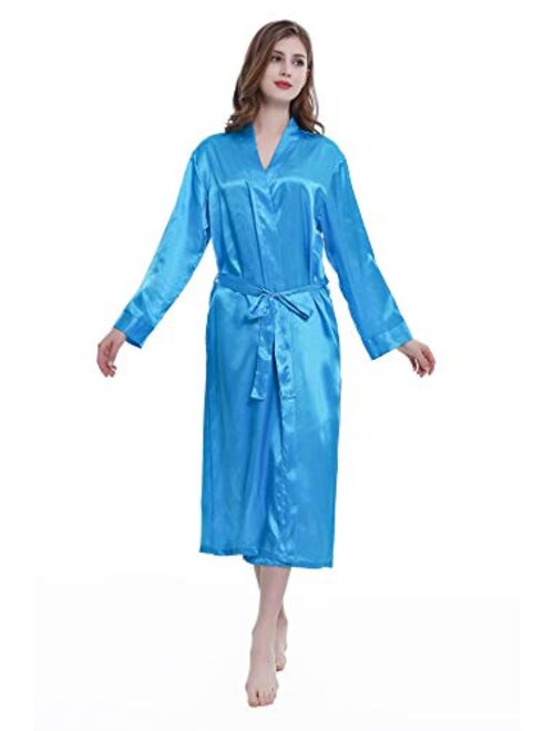 Lavenderi Women's Long Classic Satin Kimono Lounge Bathrobe Robe