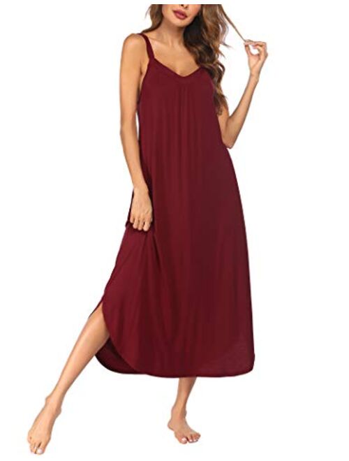 Ekouaer Long Nightgown Sexy Full Slips Sleepwear Summer Racerback Sleepshirt Loose Chemise Lingerie for Women S-XXL