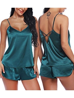 RSLOVE Women V Neck Sexy Lingerie Satin Sleepwear Pajamas Cami Shorts Set Nightwear