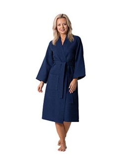 Premium Turkish Cotton Waffle Weave Lightweight Kimono Spa Bathrobe for Women