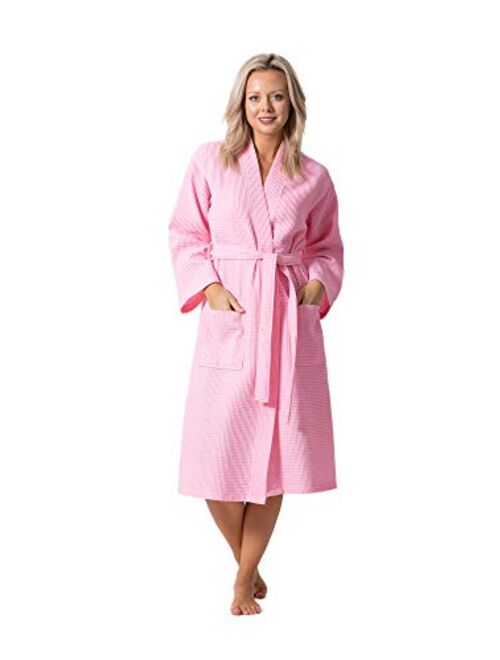 Premium Turkish Cotton Waffle Weave Lightweight Kimono Spa Bathrobe for Women