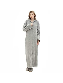 Womens Fleece Warm Robe,Cozy Fluffy Long Bathrobe,Plush Night Dressing Robes for Women