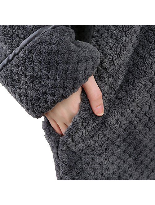 Womens Fleece Warm Robe,Cozy Fluffy Long Bathrobe,Plush Night Dressing Robes for Women