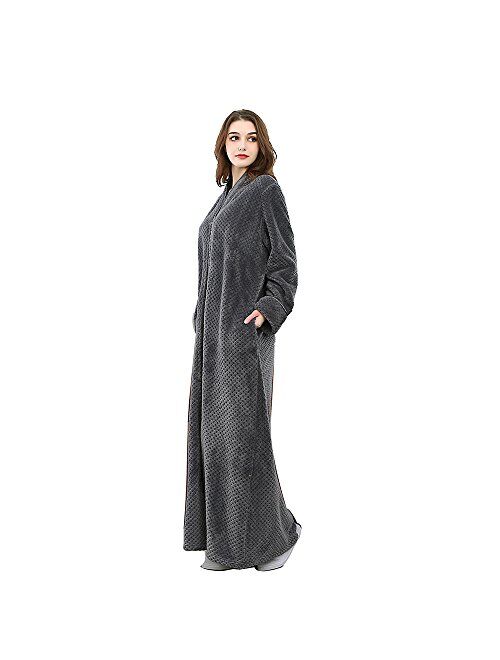 Womens Fleece Warm Robe,Cozy Fluffy Long Bathrobe,Plush Night Dressing Robes for Women