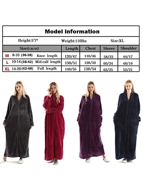 Womens Fleece Warm Robe,Cozy Fluffy Long Bathrobe,Plush Night Dressing Robes for Women