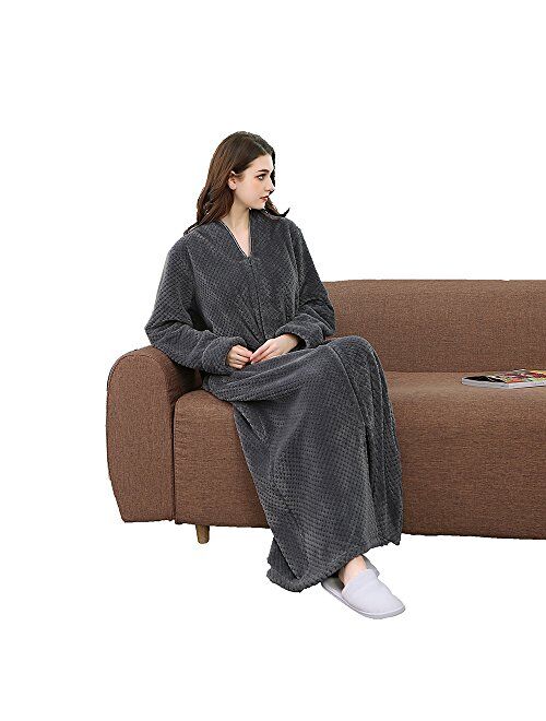 Womens Fleece Warm Robe,Cozy Fluffy Long Bathrobe,Plush Night Dressing Robes for Women