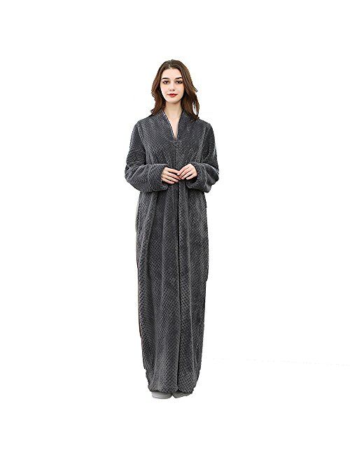 Womens Fleece Warm Robe,Cozy Fluffy Long Bathrobe,Plush Night Dressing Robes for Women