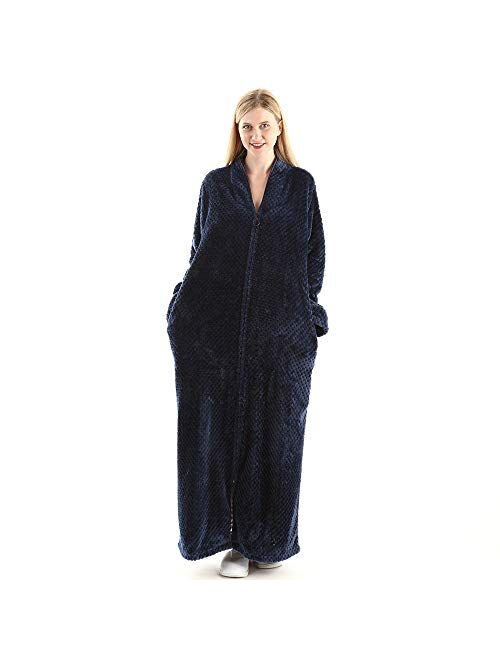 Womens Fleece Warm Robe,Cozy Fluffy Long Bathrobe,Plush Night Dressing Robes for Women