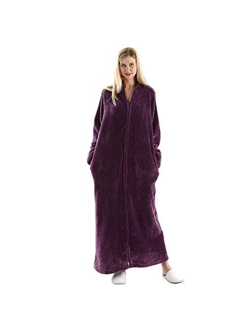 Womens Fleece Warm Robe,Cozy Fluffy Long Bathrobe,Plush Night Dressing Robes for Women