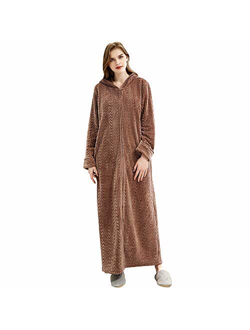 Womens Fleece Warm Robe,Cozy Fluffy Long Bathrobe,Plush Night Dressing Robes for Women