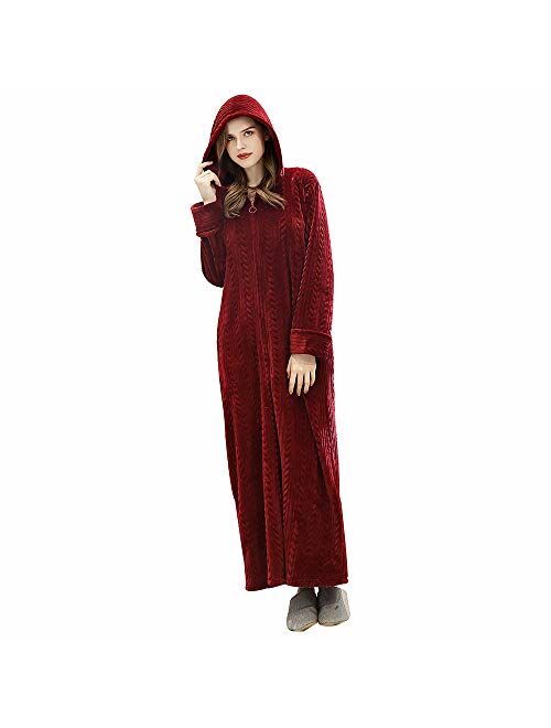 Womens Fleece Warm Robe,Cozy Fluffy Long Bathrobe,Plush Night Dressing Robes for Women