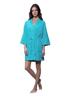 Turquaz Linen Lightweight Knee Length Waffle Kimono Bridesmaids Spa Robe