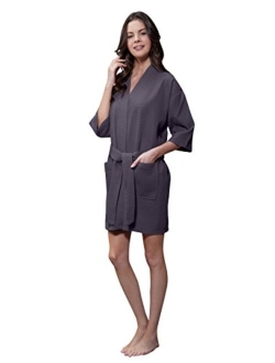 Turquaz Linen Lightweight Knee Length Waffle Kimono Bridesmaids Spa Robe