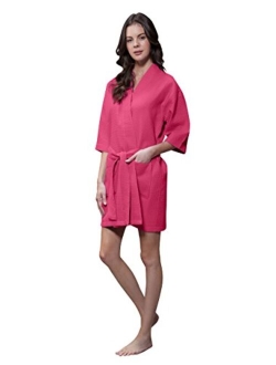 Turquaz Linen Lightweight Knee Length Waffle Kimono Bridesmaids Spa Robe