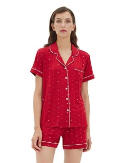 SIORO Pajamas for Women Modal Cotton Pajama Set Short Sleeve Pjs Sets for Womens Button Down Top Nightwear Soft Loungewear