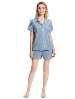 SIORO Pajamas for Women Modal Cotton Pajama Set Short Sleeve Pjs Sets for Womens Button Down Top Nightwear Soft Loungewear