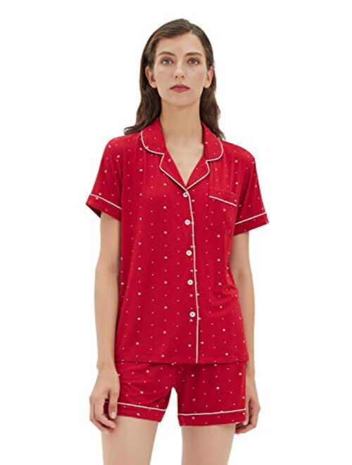 SIORO Pajamas for Women Modal Cotton Pajama Set Short Sleeve Pjs Sets for Womens Button Down Top Nightwear Soft Loungewear