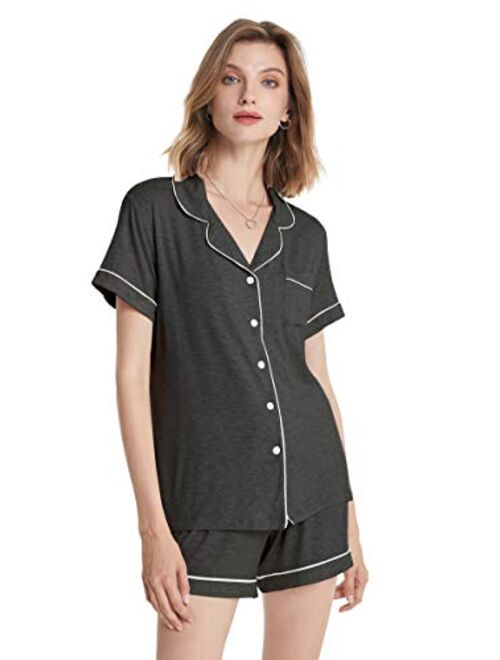 SIORO Pajamas for Women Modal Cotton Pajama Set Short Sleeve Pjs Sets for Womens Button Down Top Nightwear Soft Loungewear