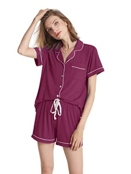 SIORO Pajamas for Women Modal Cotton Pajama Set Short Sleeve Pjs Sets for Womens Button Down Top Nightwear Soft Loungewear