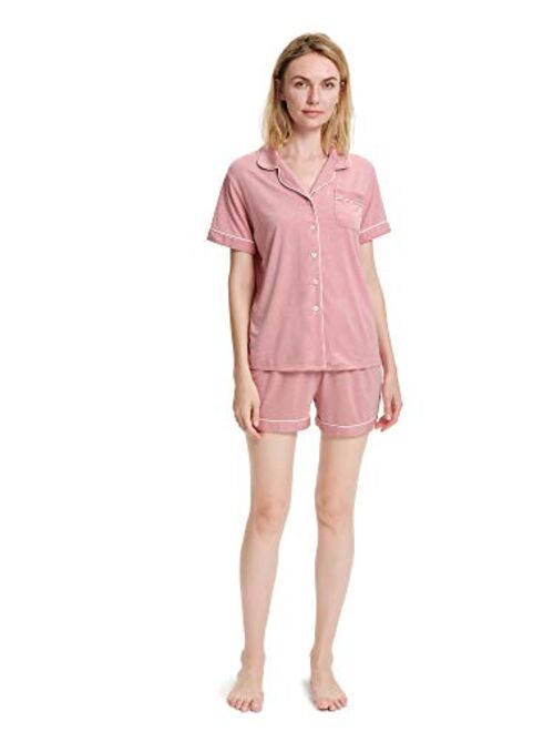 SIORO Pajamas for Women Modal Cotton Pajama Set Short Sleeve Pjs Sets for Womens Button Down Top Nightwear Soft Loungewear