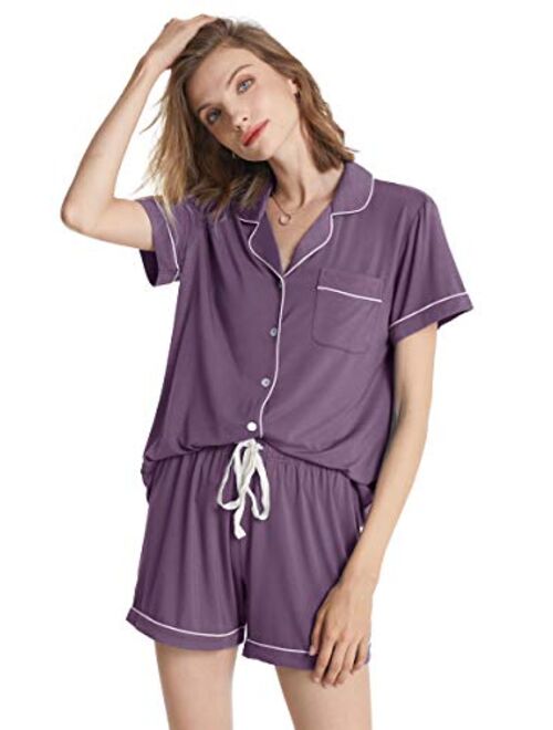 SIORO Pajamas for Women Modal Cotton Pajama Set Short Sleeve Pjs Sets for Womens Button Down Top Nightwear Soft Loungewear