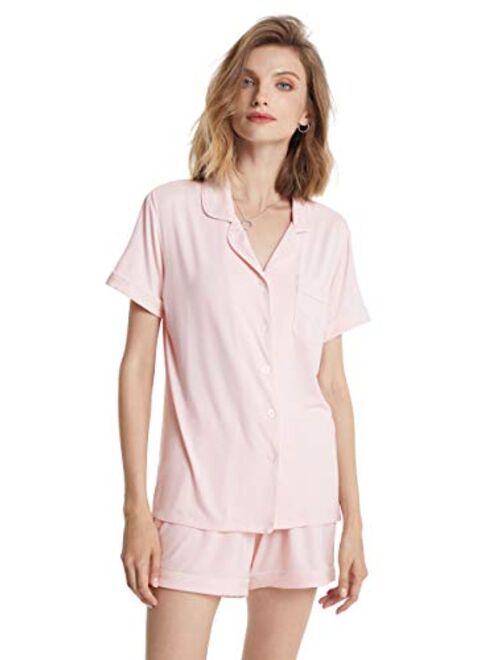 SIORO Pajamas for Women Modal Cotton Pajama Set Short Sleeve Pjs Sets for Womens Button Down Top Nightwear Soft Loungewear