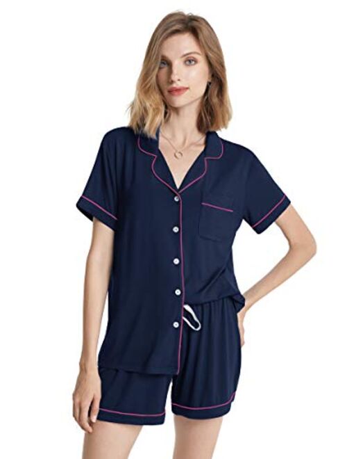 SIORO Pajamas for Women Modal Cotton Pajama Set Short Sleeve Pjs Sets for Womens Button Down Top Nightwear Soft Loungewear