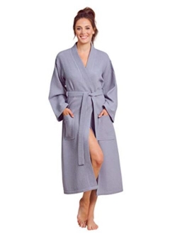 Luxurious Robe Soft Absorbent Lightweight Long Kimono Waffle Hotel/Spa Cotton Bathrobe for Women