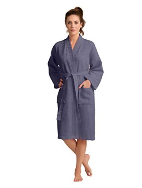 Luxurious Robe Soft Absorbent Lightweight Long Kimono Waffle Hotel/Spa Cotton Bathrobe for Women