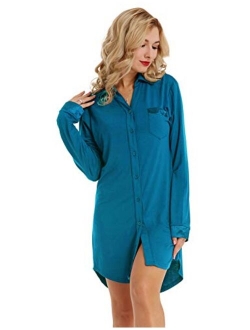 Zexxxy Women Long Sleeve Pajama Top Button Down Lapel Sleep Shirt Dress