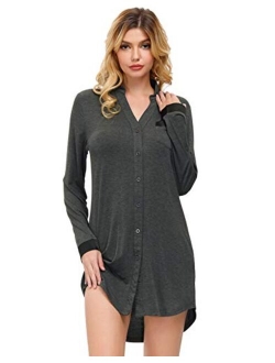 Zexxxy Women Long Sleeve Pajama Top Button Down Lapel Sleep Shirt Dress