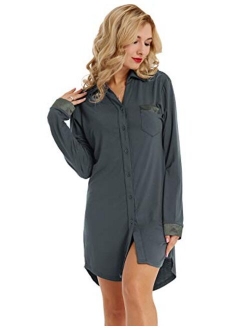 Zexxxy Women Long Sleeve Pajama Top Button Down Lapel Sleep Shirt Dress