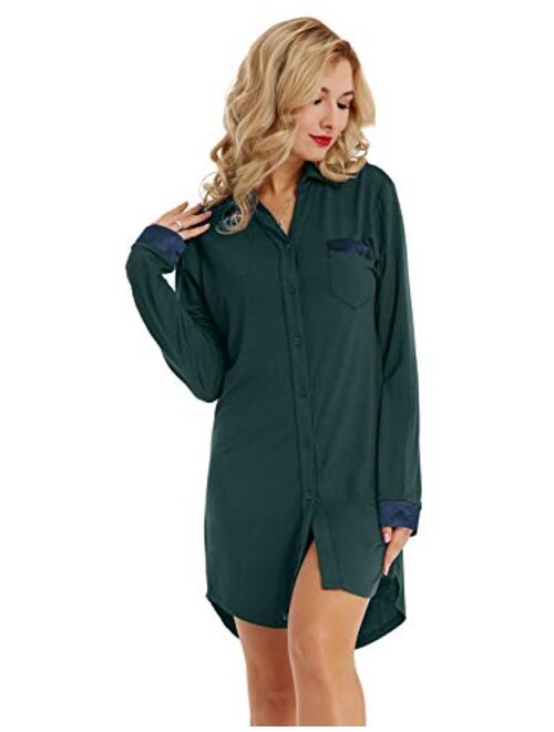 Zexxxy Women Long Sleeve Pajama Top Button Down Lapel Sleep Shirt Dress