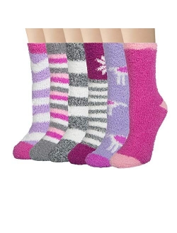 Chalier 6 Pairs Winter Fuzzy Socks for Women Cozy Slipper Socks Warm Fluffy Socks Gifts for Women Casual Home Sleeping