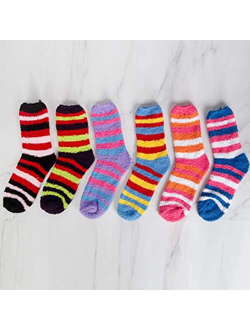 Chalier 6 Pairs Winter Fuzzy Socks for Women Cozy Slipper Socks Warm Fluffy Socks Gifts for Women Casual Home Sleeping