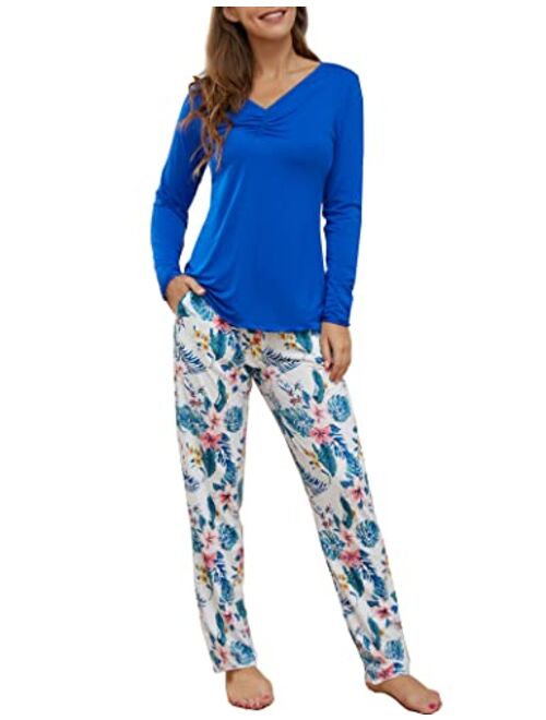 LOCUBE Women's Pajama Sets Short Tops and Capri Pants Cute Cartoon Sleepwear Loungewear