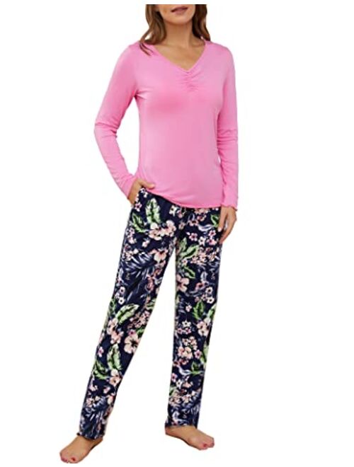 LOCUBE Women's Pajama Sets Short Tops and Capri Pants Cute Cartoon Sleepwear Loungewear