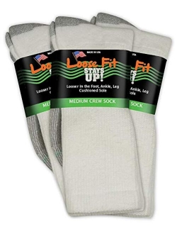 Loose Fit Stays Up Men's and Women's Casual Crew Socks 3 PK Made in USA! Cushioned Sole