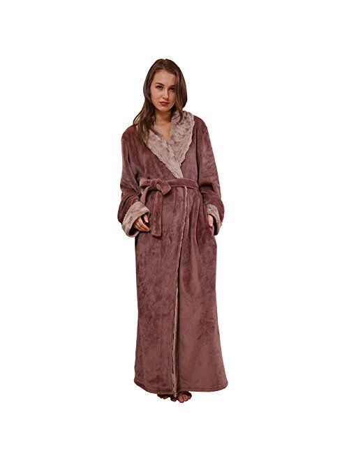 SUNBABY Thicker Long Flannel Sleepwear Women Man Imitation Fur Collar Bathrobes Warm Couple Pajamas