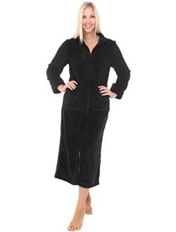 Women's Zip Up Fleece Robe, Warm Fitted Bathrobe