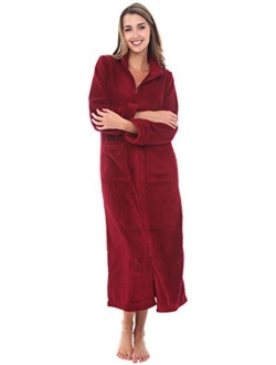 Women's Zip Up Fleece Robe, Warm Fitted Bathrobe