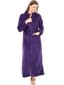 Women's Zip Up Fleece Robe, Warm Fitted Bathrobe