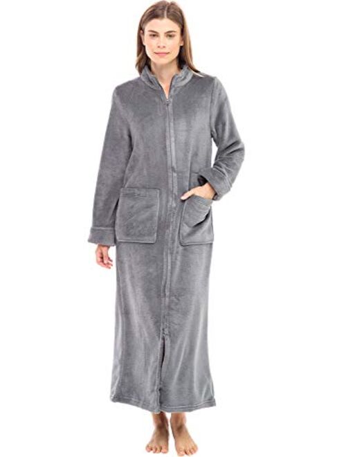 Alexander Del Rossa Women's Zip Up Fleece Robe, Warm Fitted Bathrobe