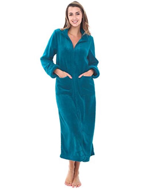 Alexander Del Rossa Women's Zip Up Fleece Robe, Warm Fitted Bathrobe