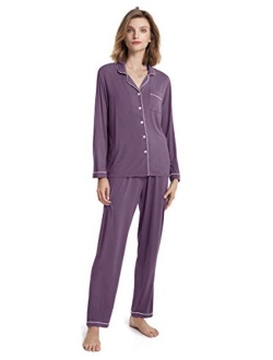 SIORO Soft Womens Pajama Sets, Modal Long Sleeve Pajamas for Women, Button Down Sleepwear Pj Lounge Wear