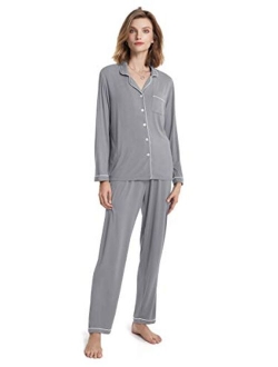 SIORO Soft Womens Pajama Sets, Modal Long Sleeve Pajamas for Women, Button Down Sleepwear Pj Lounge Wear