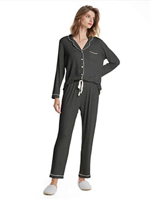 SIORO Soft Womens Pajama Sets, Modal Long Sleeve Pajamas for Women, Button Down Sleepwear Pj Lounge Wear